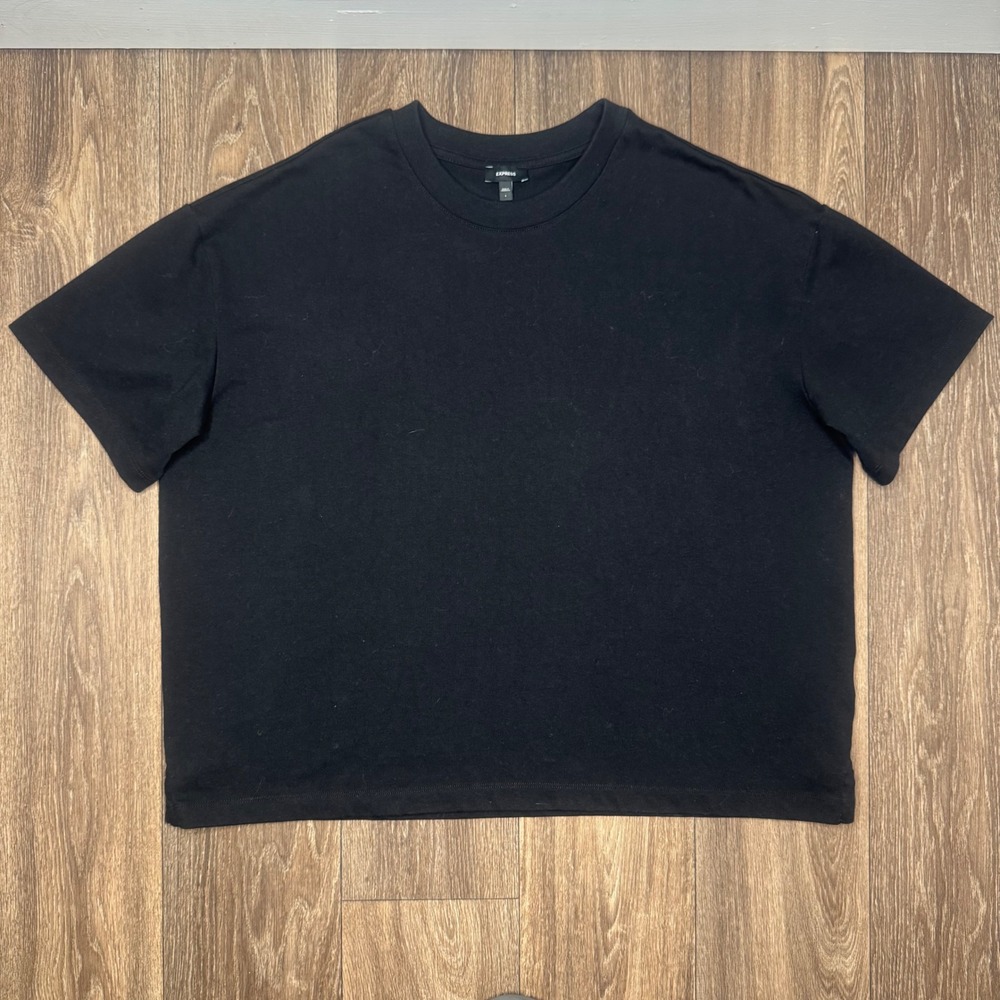 Express Mens Black Cotton Polyester Blend Crew Neck Short Sleeve T Shirt Size L